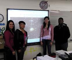 Students giving an astronomy presentation